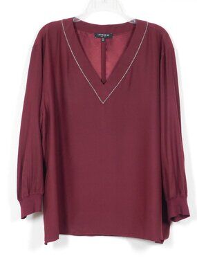 Lafayette 148 New York Silk Blouse 1/4" Sleeves Beaded Accent XL (42026)